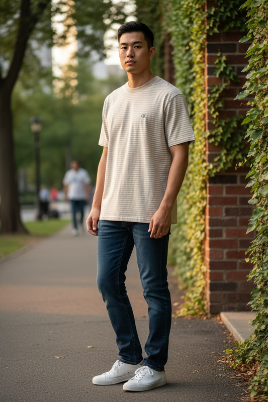 Camiseta Calvin Klein Jeans Rayada Hombre – Azul Marino / Beige