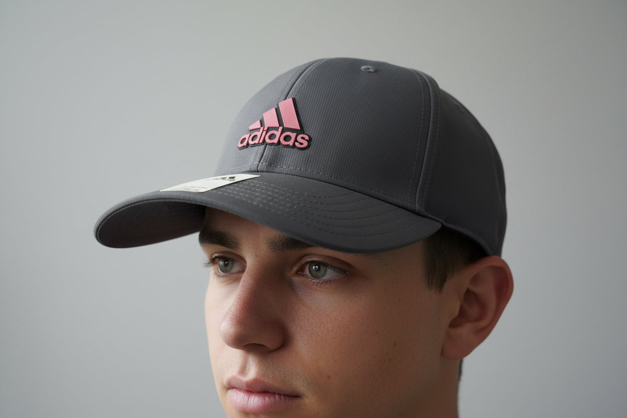 Gorra Unisex Adidas Ajustable Gris con Logo Rosado – AEROREADY