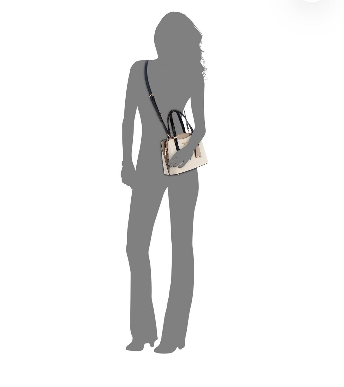 Bolso Satchel GUESS Lynda Beige con Detalles Negros