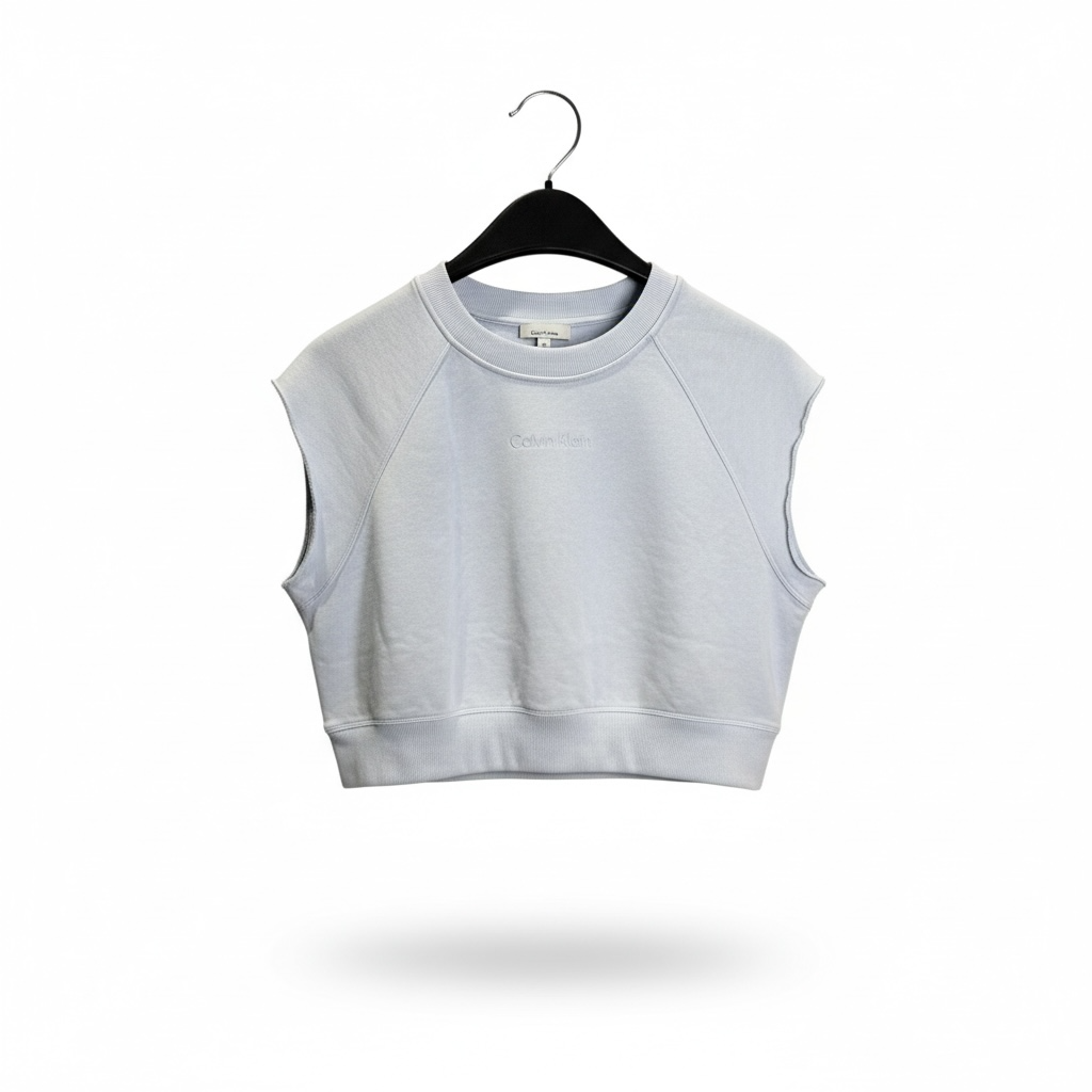 Camiseta Crop Performance Calvin Klein para Mujer – Sin Mangas, Azul Claro y Rosa Claro