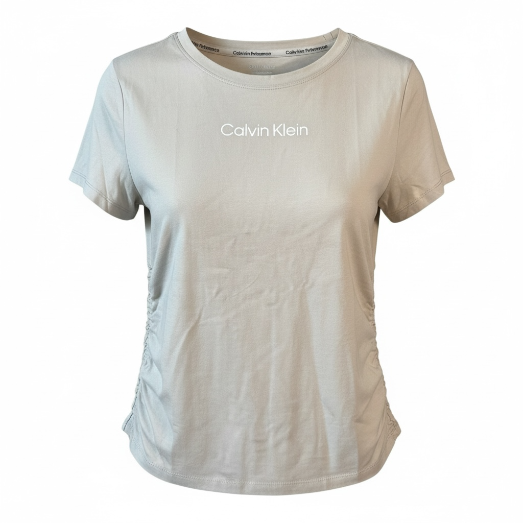 Camiseta Calvin Klein Performance Beige para Mujer con Logo Frontal