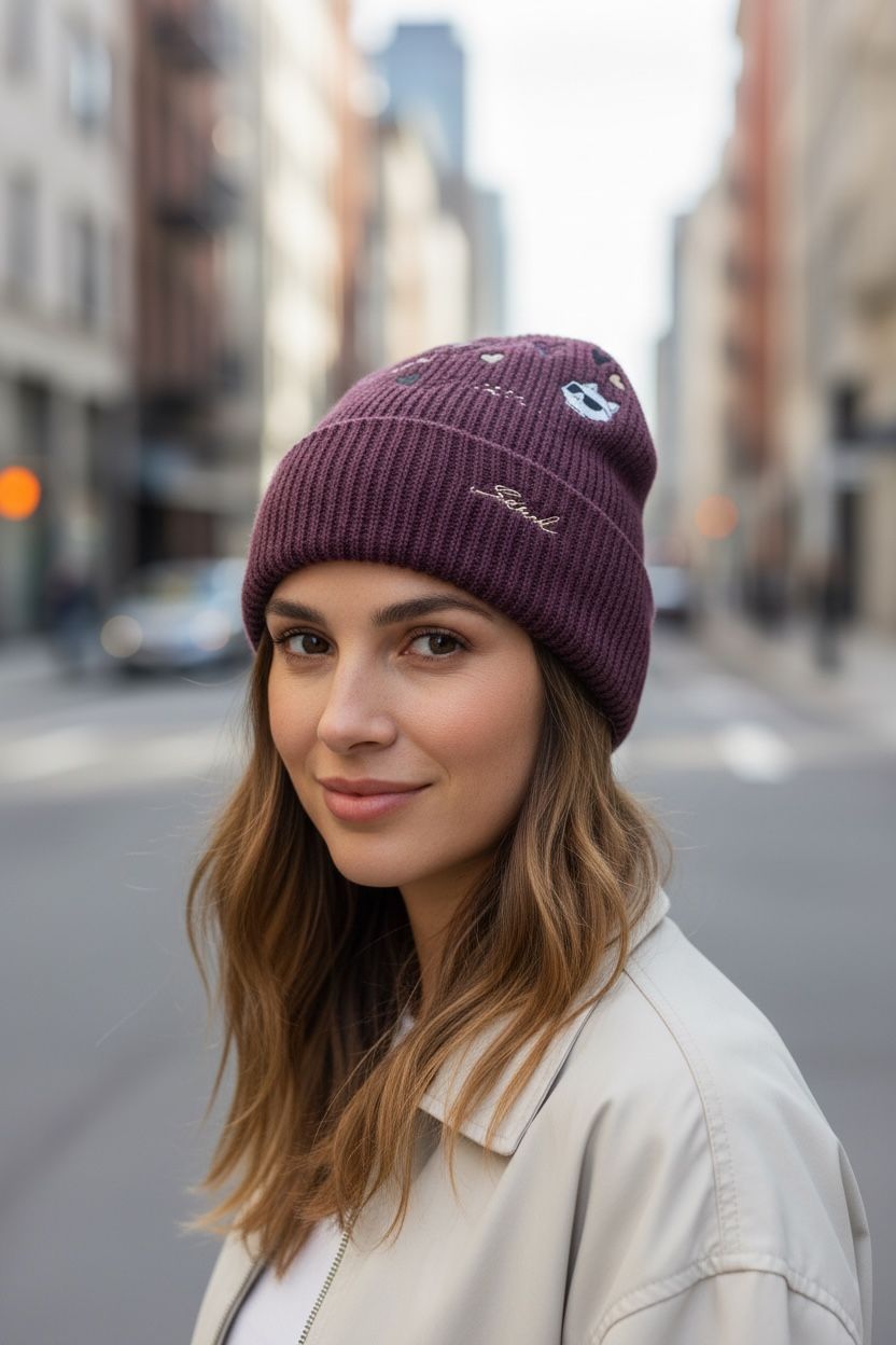 Gorro Beanie Karl Lagerfeld Bordado Premium Color Vino