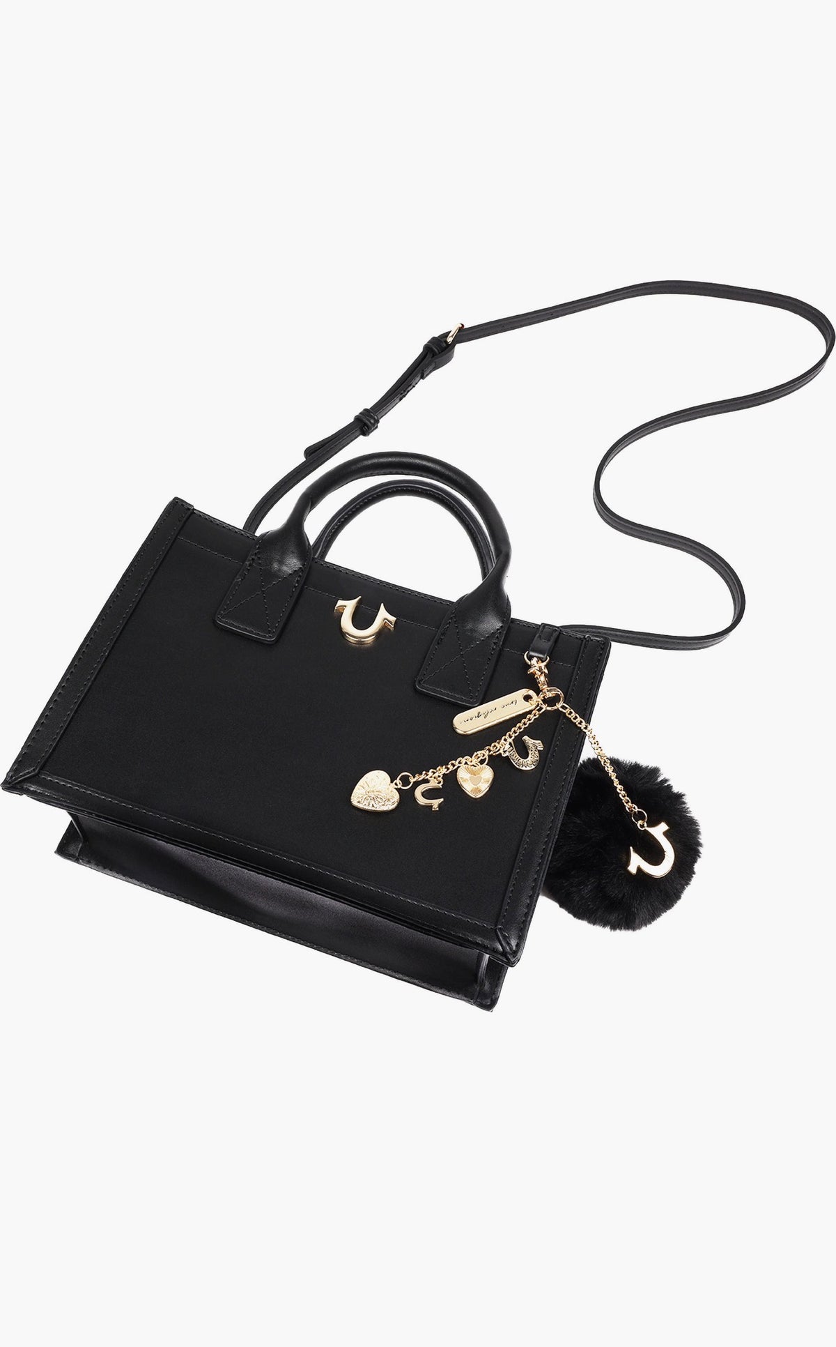 Bolso Tote True Religion Horseshoe Negro con Pompón