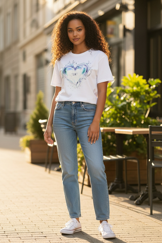 Camiseta Diesel Mujer con Estampado Corazón Acuarela – Edición Premium