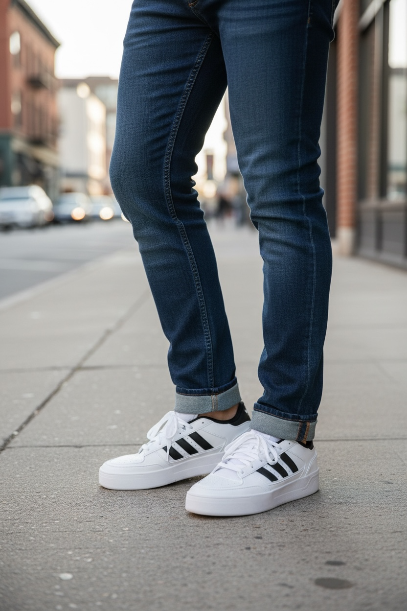 Tenis Adidas Mujer Blancos con Franjas Negras – Estilo Urbano y Moderno
