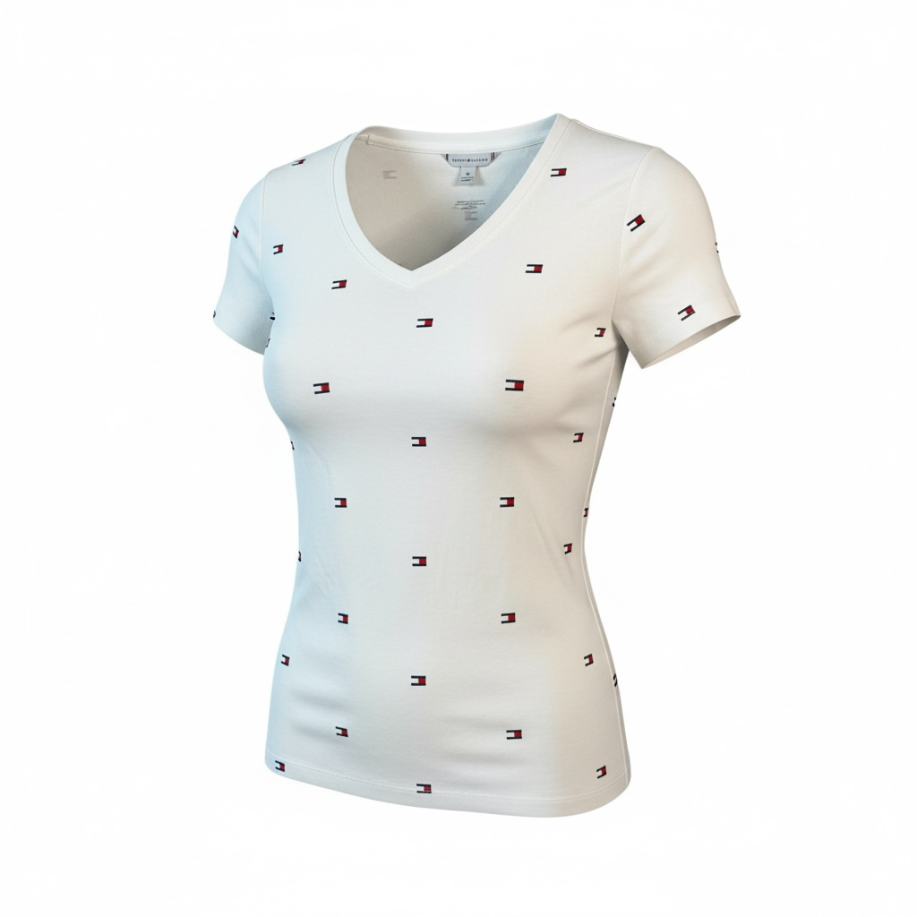 Camiseta Tommy Hilfiger Blanca para Mujer con Mini Logos Estampados