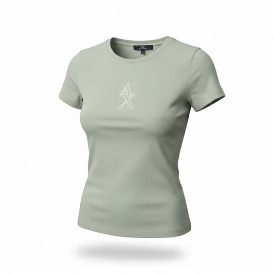 Camiseta Armani Exchange AX con Logo de Pedrería para Mujer – Negro, Sage y Beige