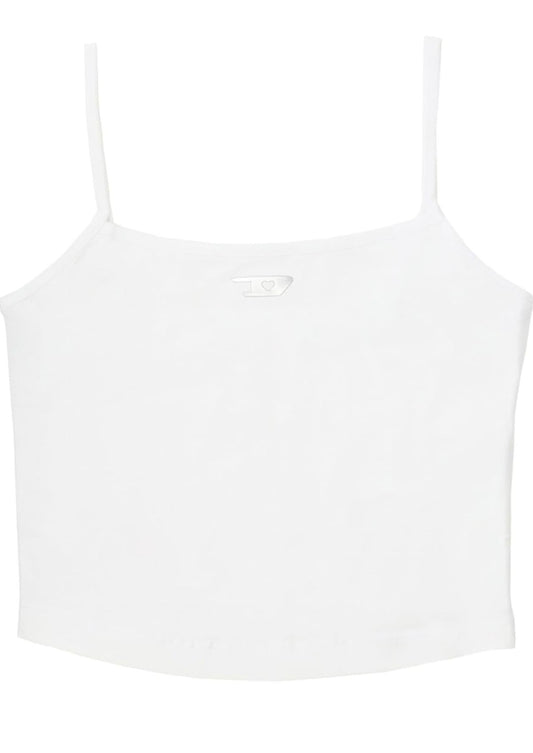 Top Crop Diesel T-Hop-D Blanco para Mujer con Logo D Metálico