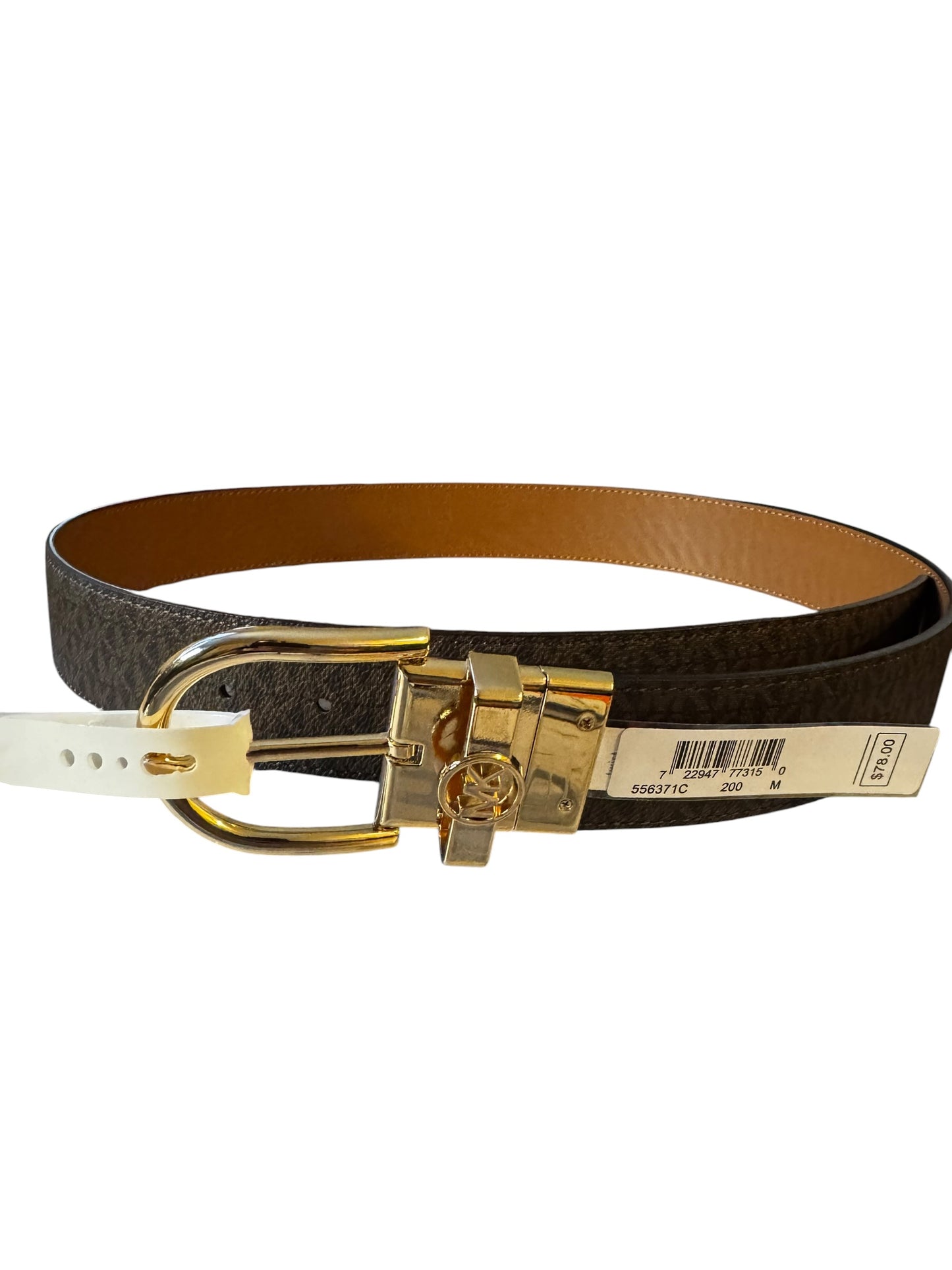 Cinturón Reversible Michael Kors Monogram Café con Hebilla Dorada