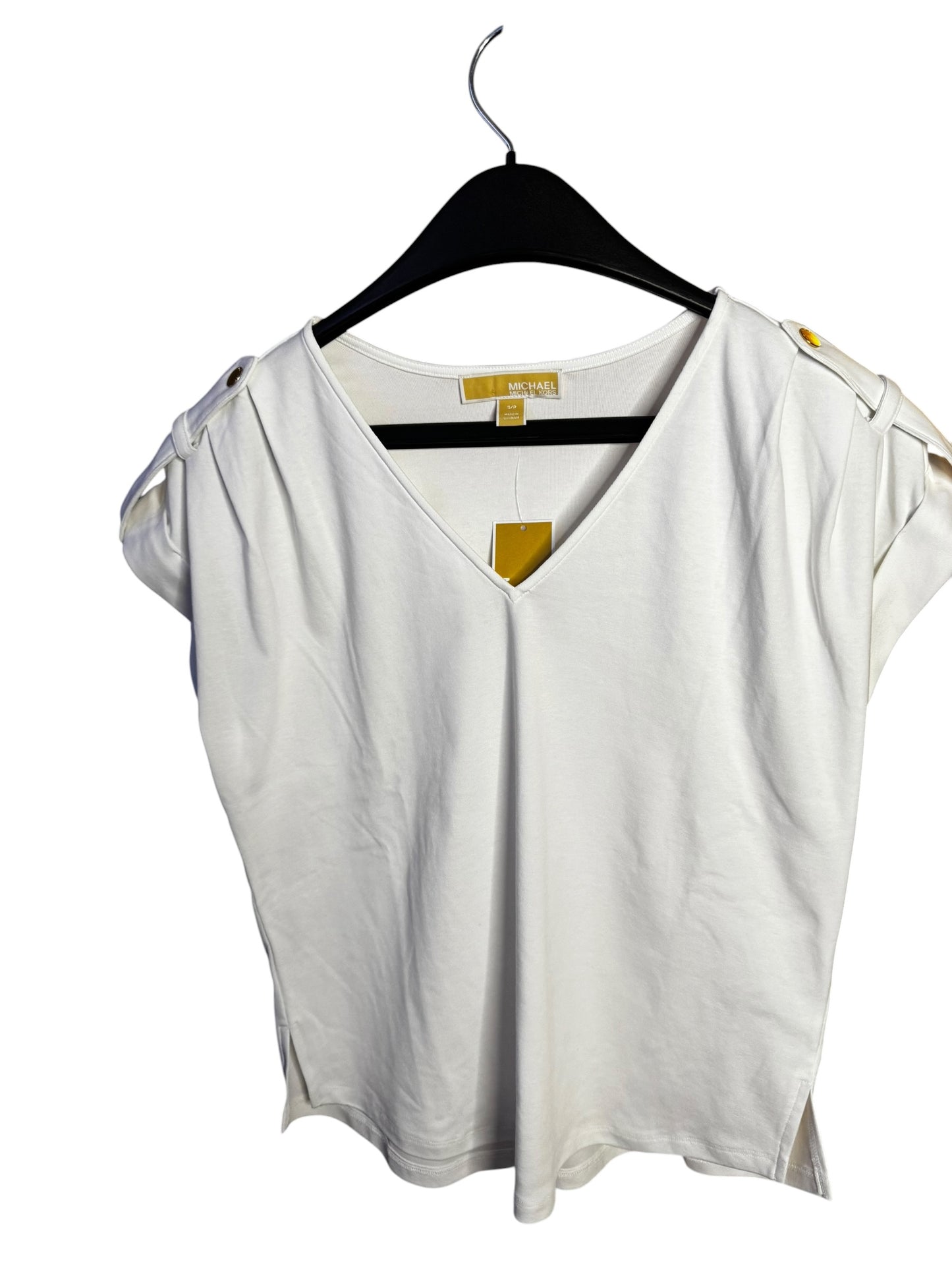 Blusa Michael Kors Azul Marino de Cuello V con Detalles Dorados