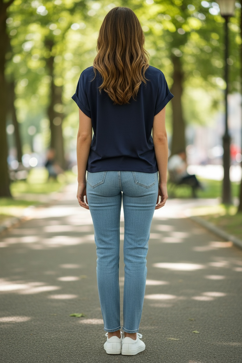 Blusa Michael Kors Azul Marino de Cuello V con Detalles Dorados