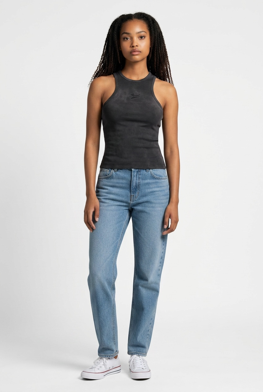Camiseta Sin Mangas Diesel Mujer Negra Premium con Logo Bordado