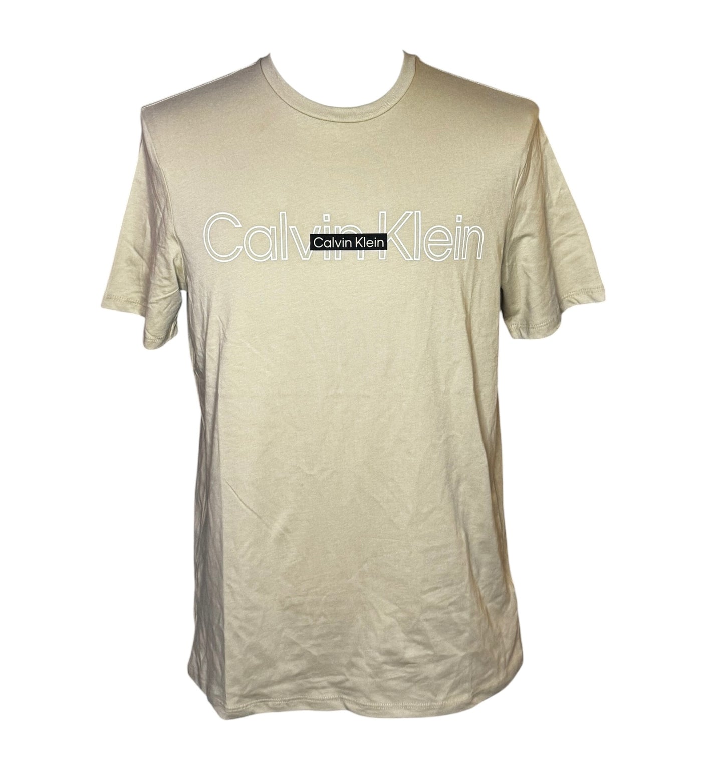 Camiseta Calvin Klein Beige Minimalista con Logo Frontal para Hombre