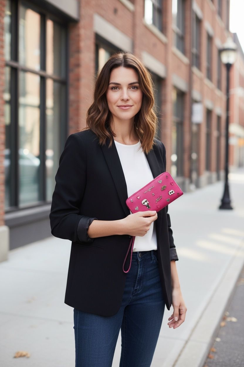 Billetera Karl Lagerfeld Fucsia con Muñequera y Detalles Ikonik