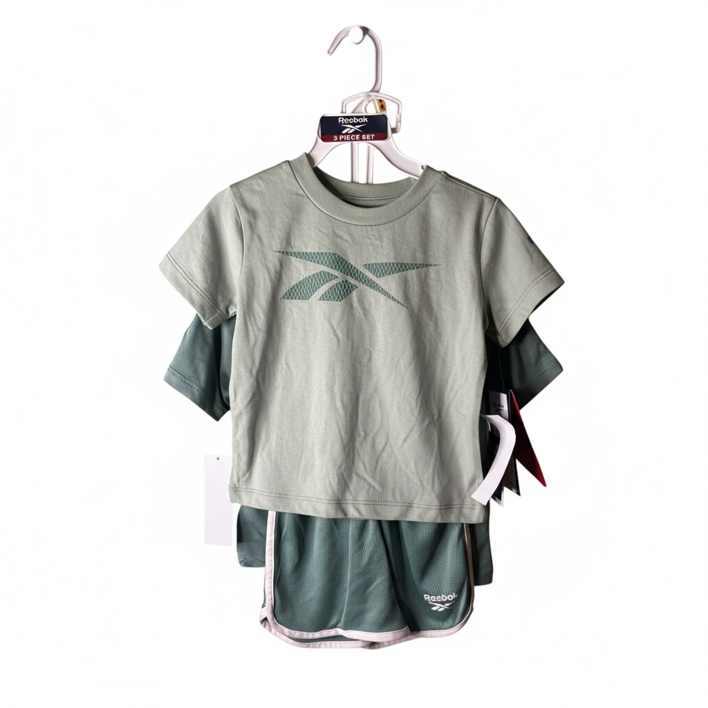 Conjunto Deportivo 3 Piezas Niño Reebok Verde (2 Camisetas + Short) Talla 3T