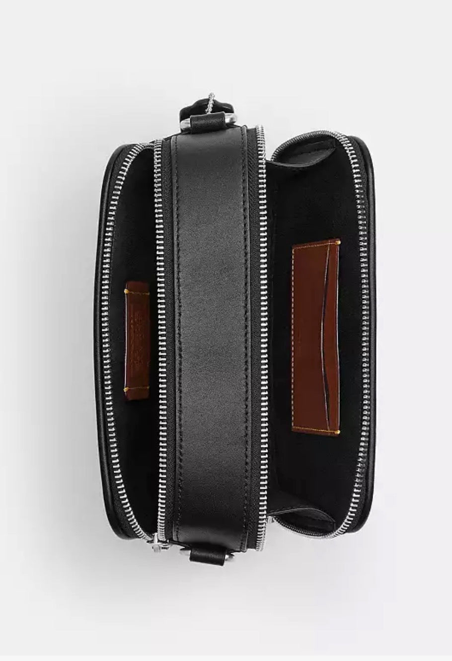 Coach Bandolera Crossbody Doble Compartimento Signature Negra con Detalles Azules