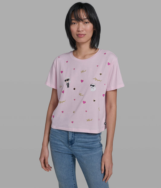 Camiseta Karl Lagerfeld Karl & Choupette Hearts Mujer Rosa