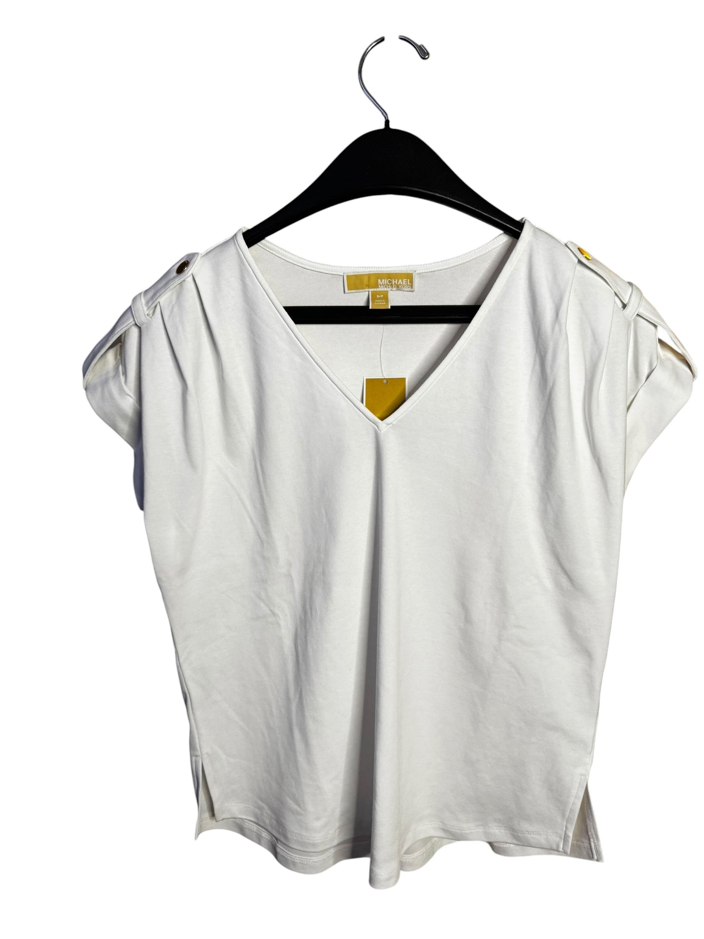 Blusa Michael Kors Azul Marino de Cuello V con Detalles Dorados