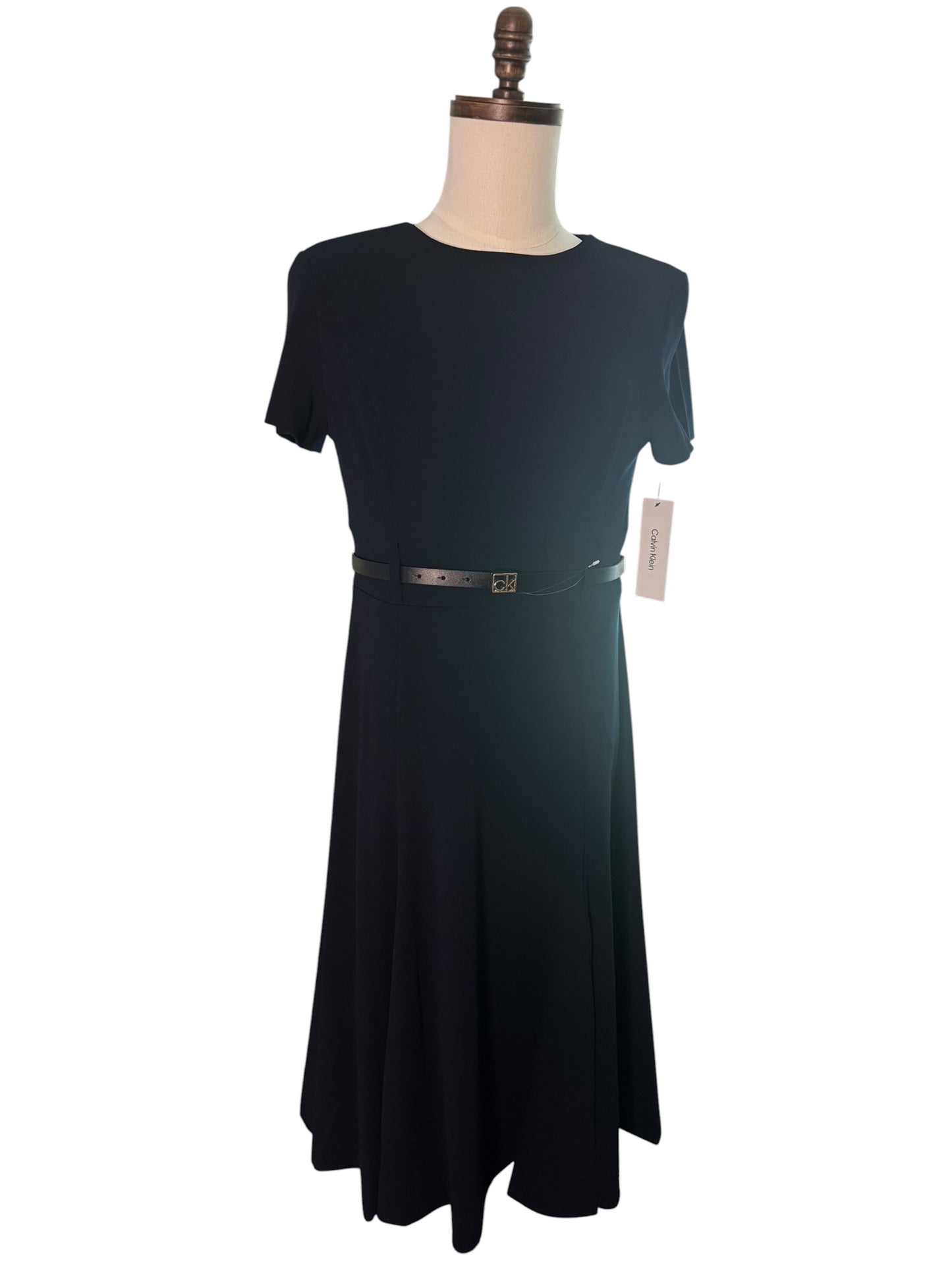 Vestido Calvin Klein Azul Marino con Cinturón Delgado para Mujer – Talla 10