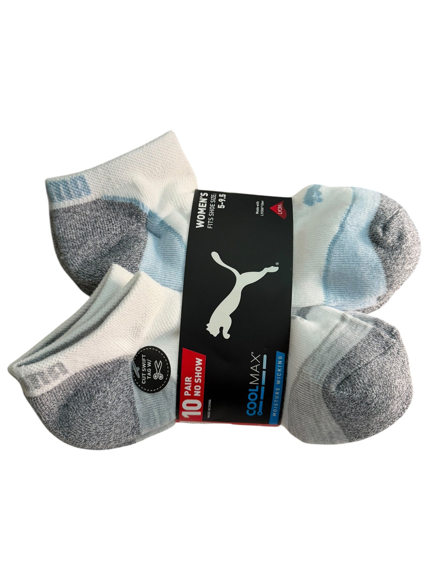 Medias Puma No Show CoolMax para Mujer – Paquete de 10 Pares | Absorben la Humedad | Talla 5-9.5