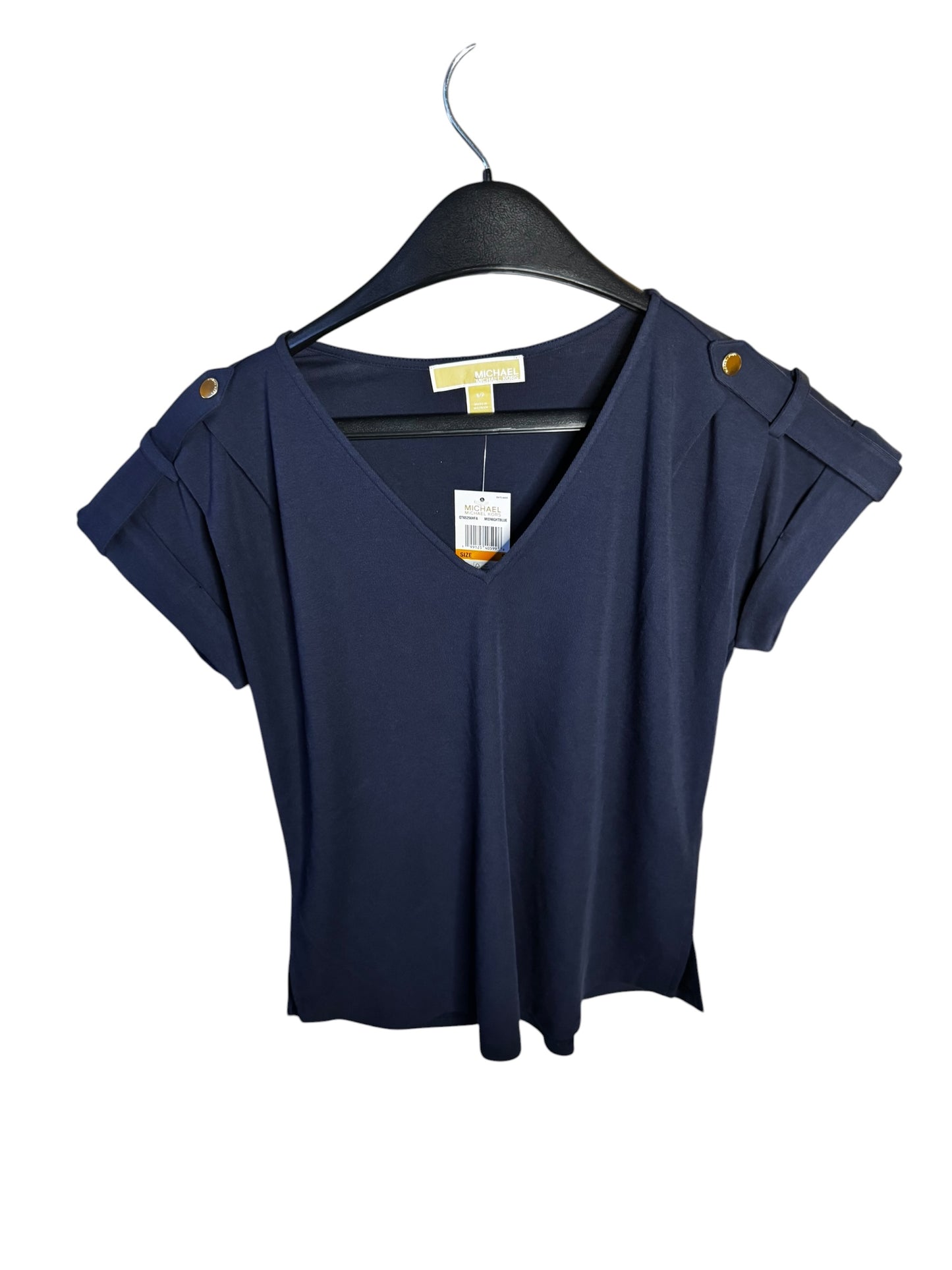 Blusa Michael Kors Azul Marino de Cuello V con Detalles Dorados