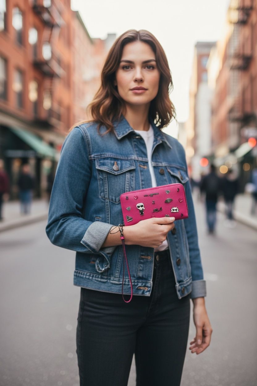 Billetera Karl Lagerfeld Fucsia con Muñequera y Detalles Ikonik