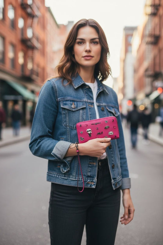 Billetera Karl Lagerfeld Fucsia con Muñequera y Detalles Ikonik