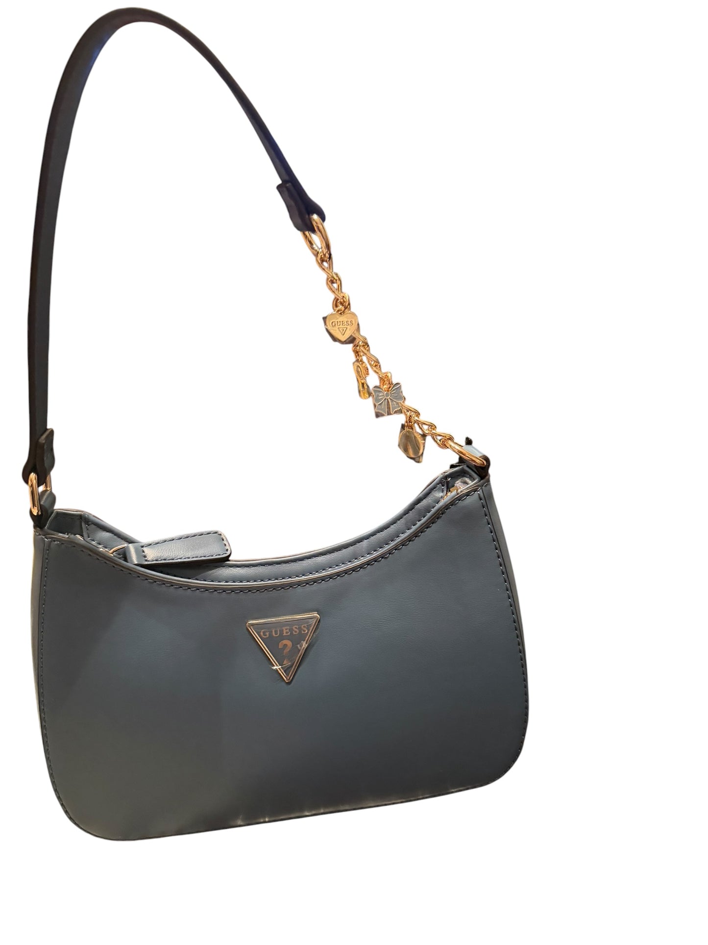 Bolso Guess Shoulder Bag Gris Azulado con Charms Dorados para Mujer