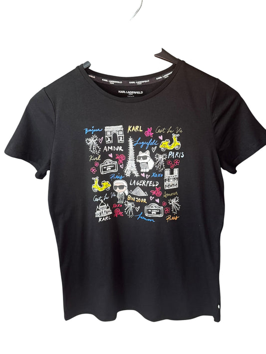 Camiseta Karl Lagerfeld negra para mujer con diseño gráfico Paris y Choupette