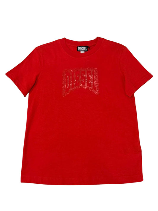 Camiseta Diesel Roja para Mujer con Logo Frontal Estampado