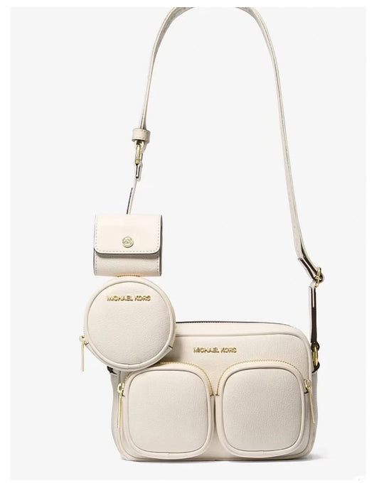 Bolso Crossbody Michael Kors Jet Set de Cuero Color Crema con Accesorios 4 en 1 para Mujer