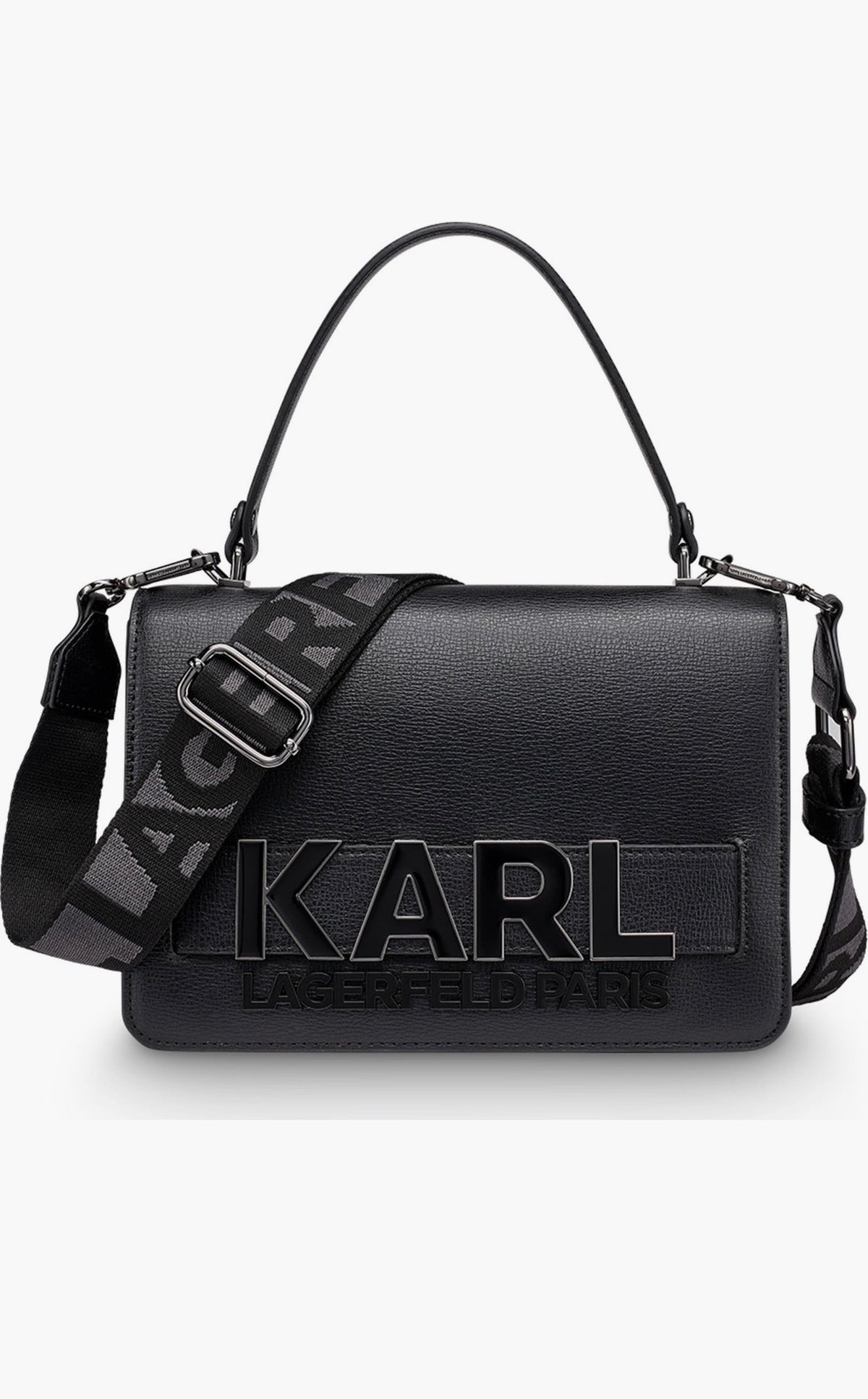 Bolso Cruzado Karl Lagerfeld Paris Simone de Cuero Negro con Logo