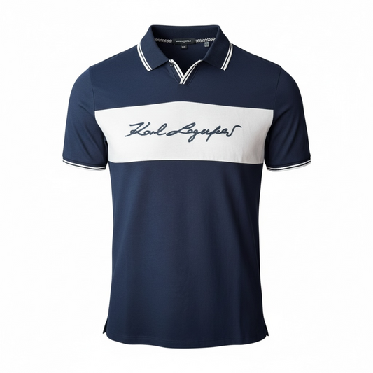 Polo azul para hombre Karl Lagerfeld con logo bordado en panel blanco