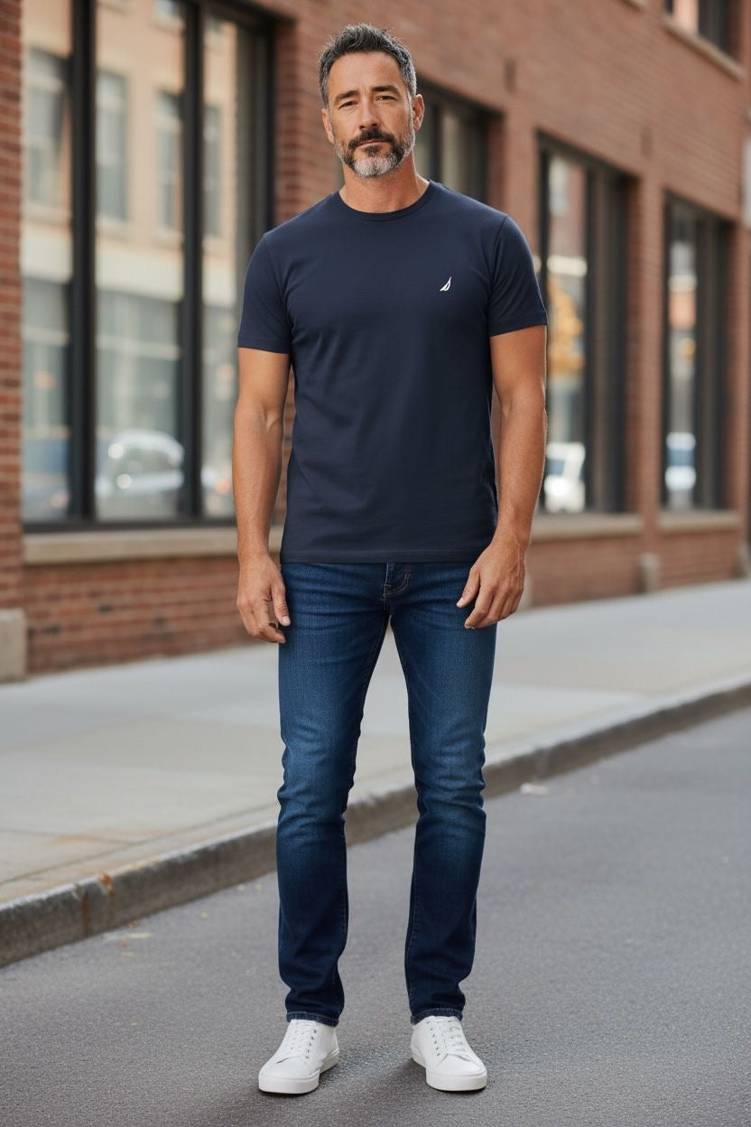 Camiseta Náutica para Hombre Azul Marino con Logo Bordado