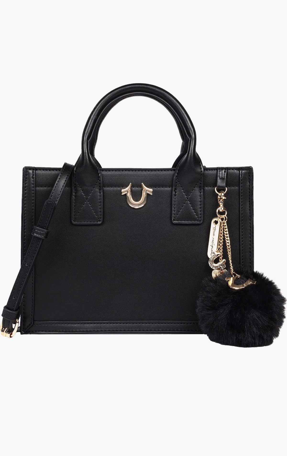 Bolso Tote True Religion Horseshoe Negro con Pompón