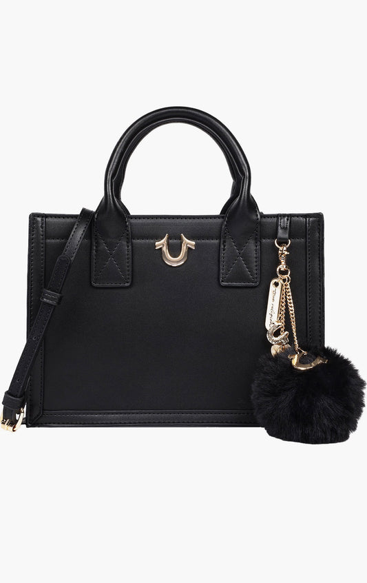 Bolso Tote True Religion Horseshoe Negro con Pompón