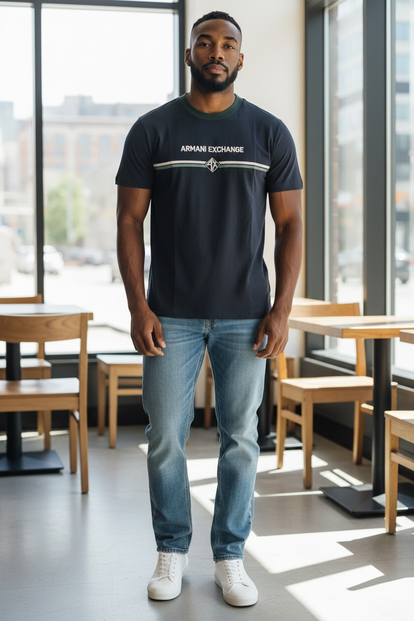 Camiseta Armani Exchange Hombre Azul Marino con Logo Frontal AX