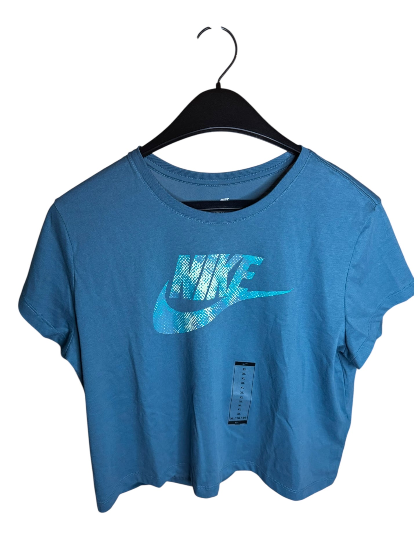 Camiseta Nike Crop para Mujer Azul con Logo Turquesa