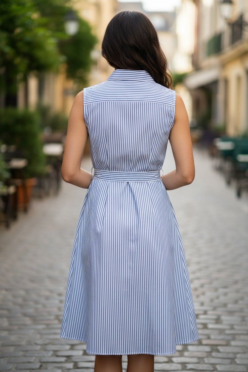 Vestido Tommy Hilfiger Rayas Azul Claro y Blanco para Mujer