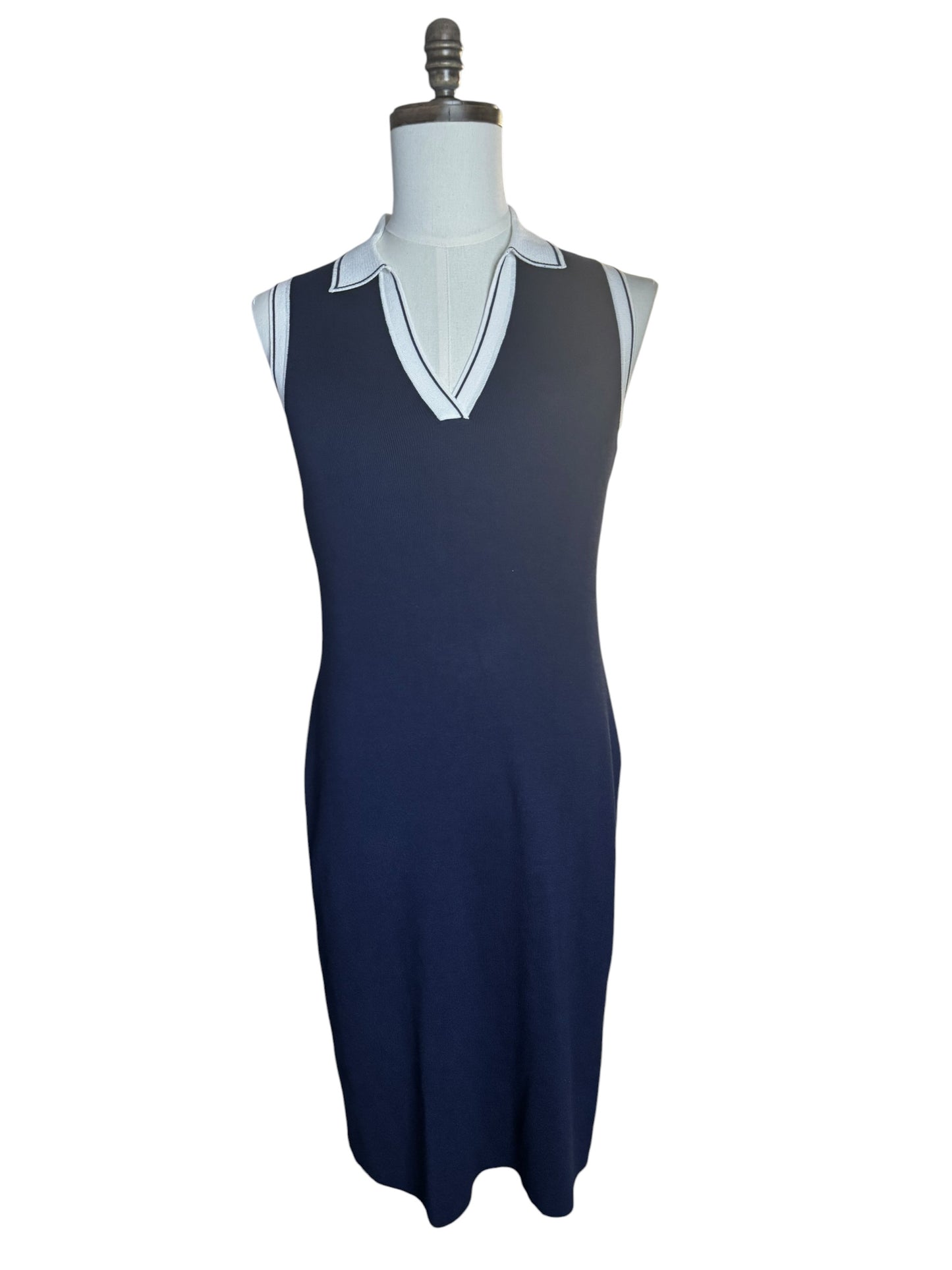 Vestido Karl Lagerfeld Azul Marino Sin Mangas con Cuello Tipo Polo