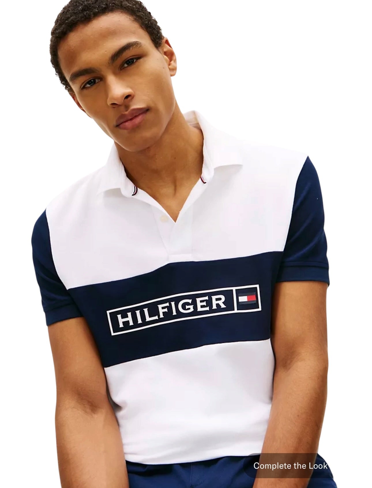 Polo Tommy Hilfiger Regular Fit Wicking Piqué Blanco y Azul Marino Hombre – Talla L