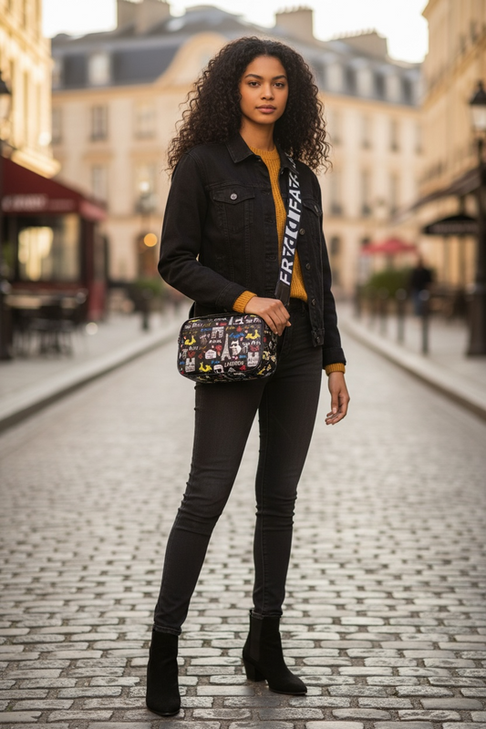 Bolso Karl Lagerfeld Paris Mujer Tipo Crossbody Negro con Estampado Paris