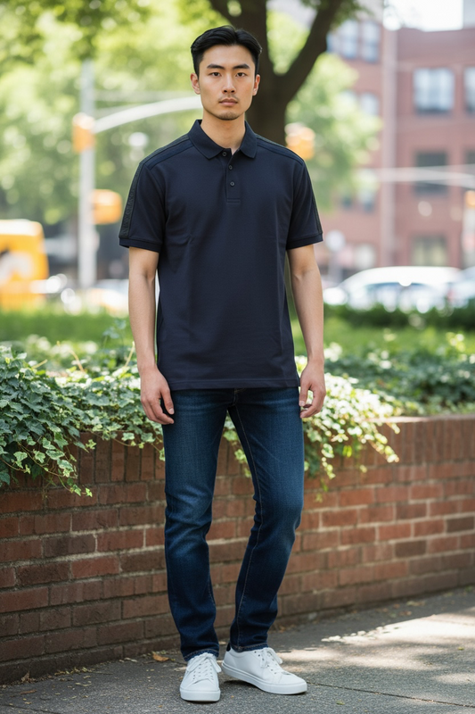 Polo Armani Exchange Azul Marino Regular Fit con Detalles de Logo en Hombros