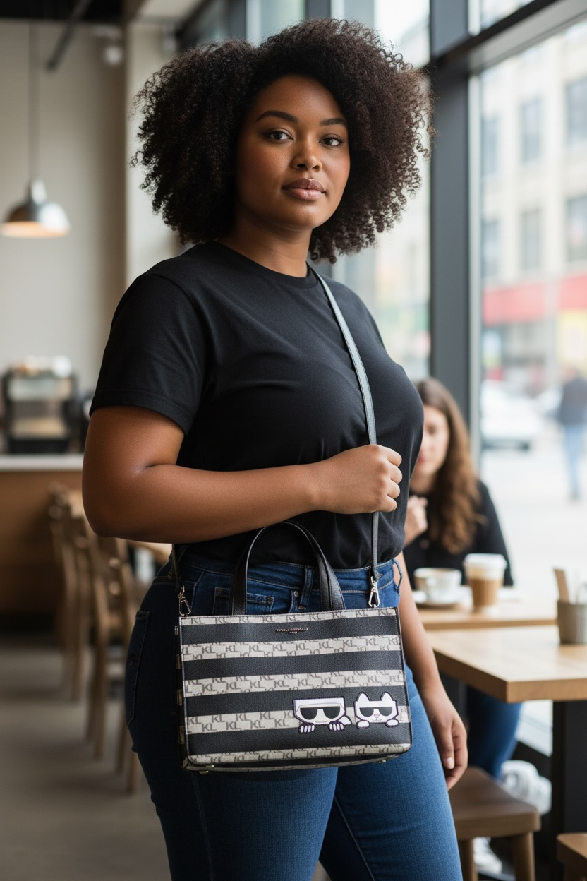 Bolso Karl Lagerfeld Paris Negro con Estampado KL y Diseño Ikonik Karl & Choupette
