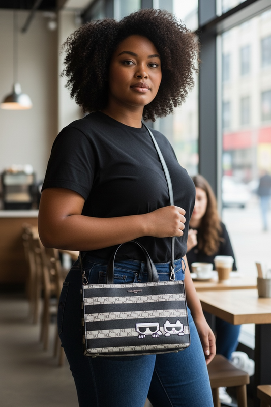 Bolso Karl Lagerfeld Paris Negro con Estampado KL y Diseño Ikonik Karl & Choupette
