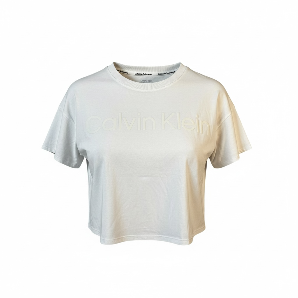 Crop Top Calvin Klein Performance Blanco para Mujer con Logo en Relieve