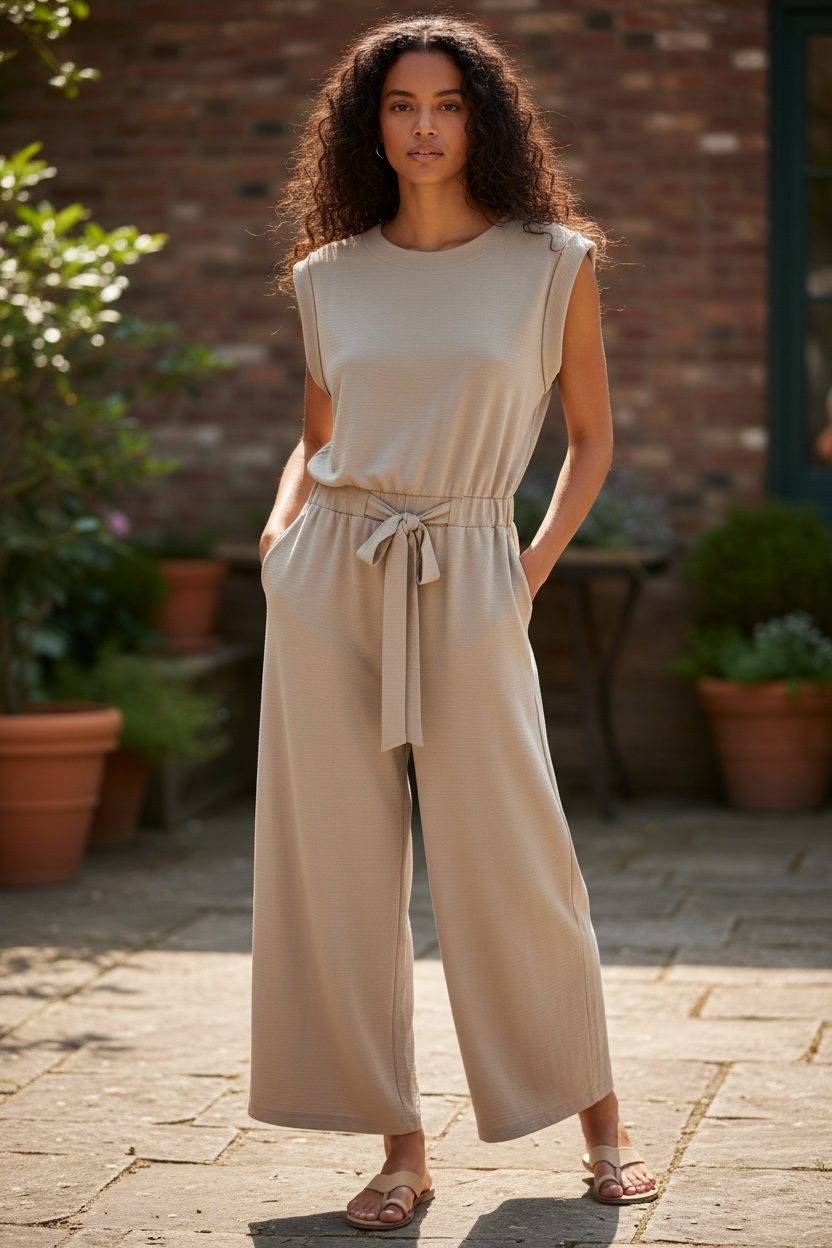 Enterizo Calvin Klein Beige de Pierna Ancha para Mujer – Talla 6