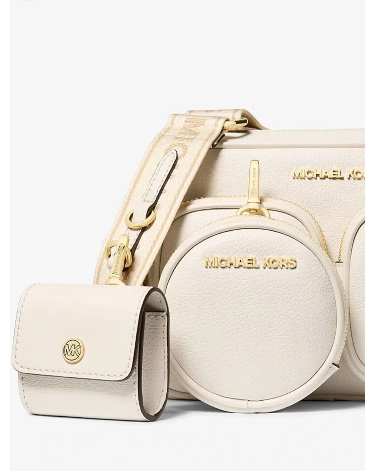 Bolso Crossbody Michael Kors Jet Set de Cuero Color Crema con Accesorios 4 en 1 para Mujer