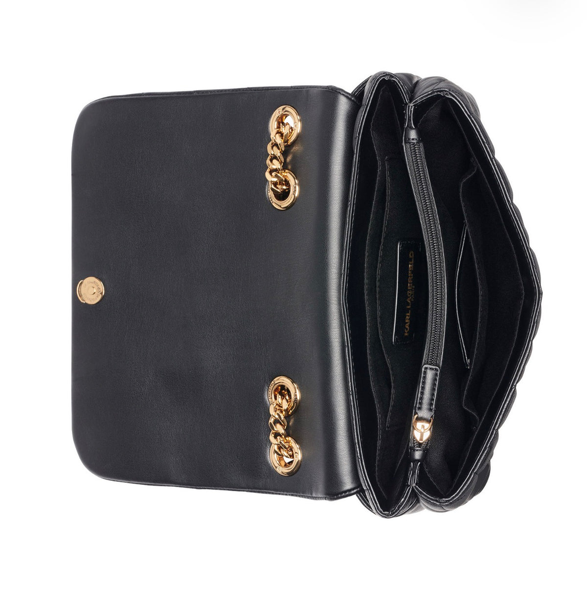 Bolso de Hombro Karl Lagerfeld Paris Negro Acolchado con Cadena Dorada
