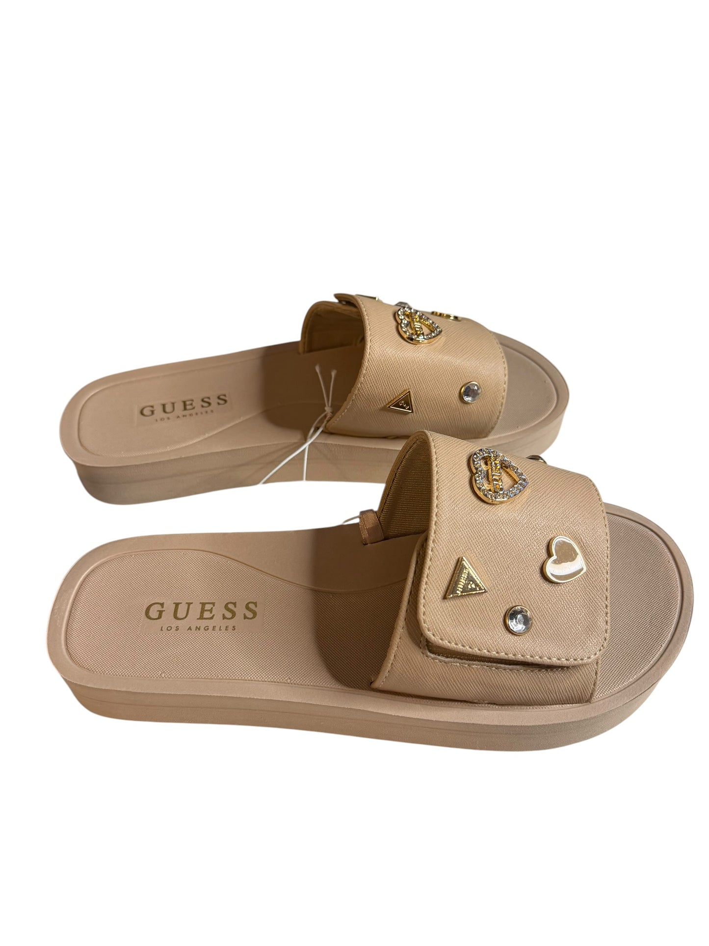 Sandalias Guess Mujer Beige con Detalles Dorados Talla 7